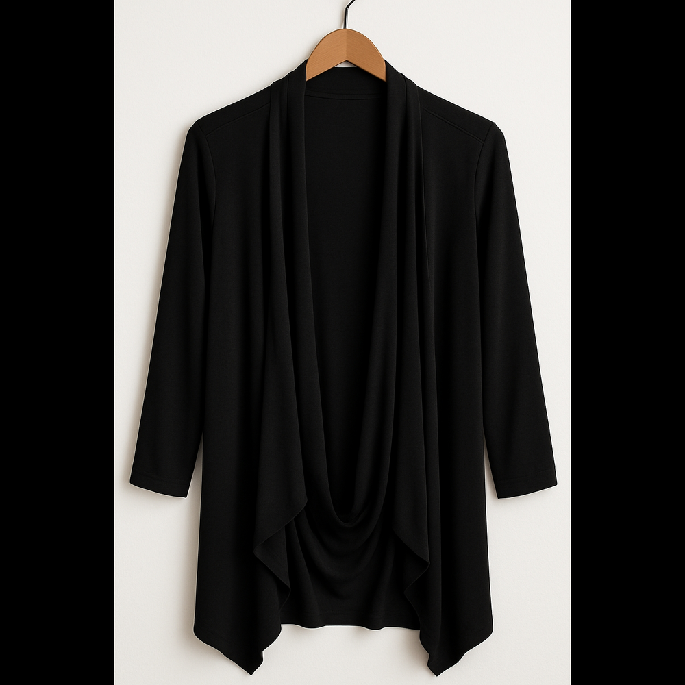 Chico's Black Draped Open-Front Lightweight Cardigan